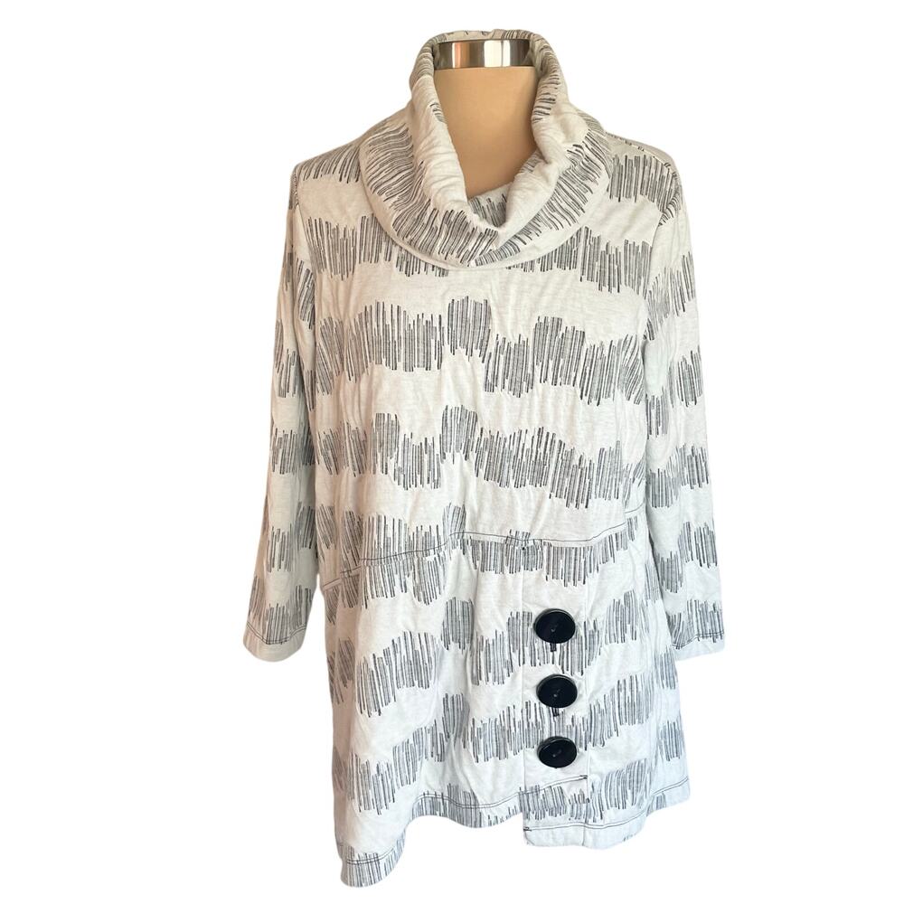 Ali‎ Miles Knit Tunic Womens LARGE Asymmetric Hem Cowl Neck Lagenlook Artsy